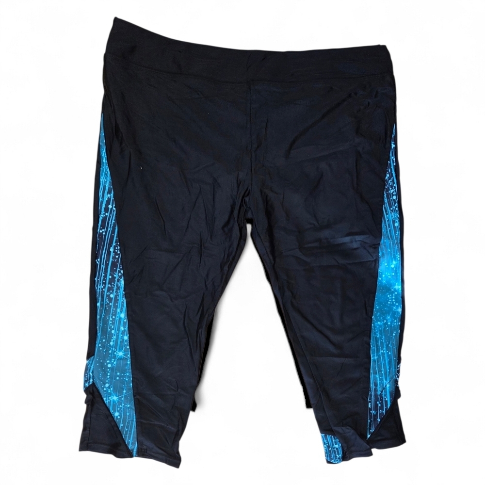 Plus Size Black & Teal Active Tankini Set - Two-Piece Swim Top and Capri Bottoms - Picture 4 of 4